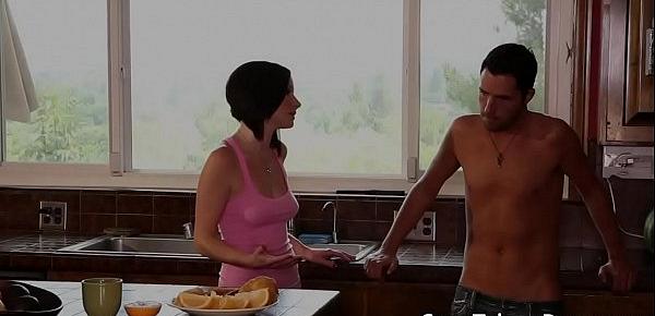  Erotic babe cockriding in kitchen after bj